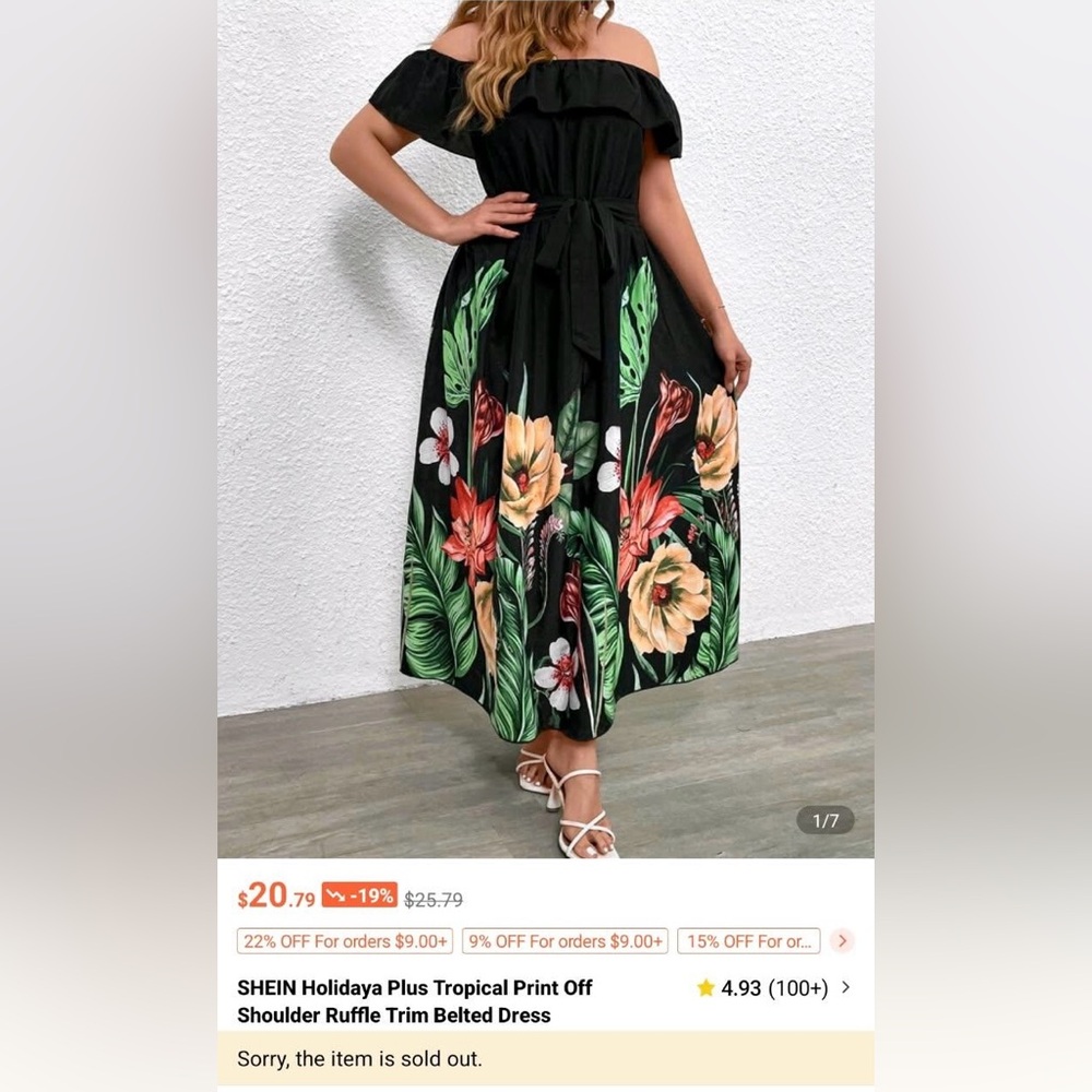 SHEIN Black Dress with Floral Print